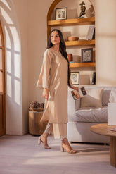 Beige Embroidered Cambric Cotton 2PC Set