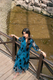 Applique Mesh Flare Dress - Sea Green-6