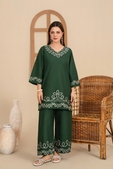 Emerald Embroidered Cambric 2PC