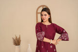 Burgundy Embroidered Cambric 2PC