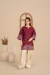 Burgundy Embroidered Cambric 2PC