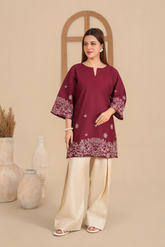 Burgundy Embroidered Cambric 2PC
