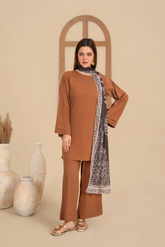 Light Brown Crepe Co-Ord Set with Scarf