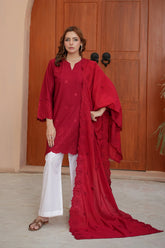 Maroon Embroidered Lawn 3PC – Schiffli
