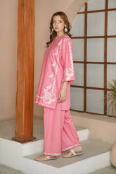 Salmon Pink Embroidered Lawn 2PC – Schiffli