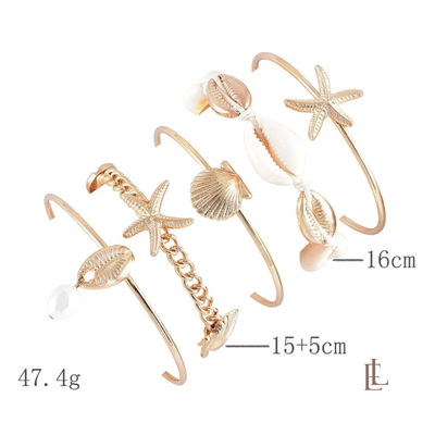 5pcs Summer Splash Gold Color Beach Bracelet Set