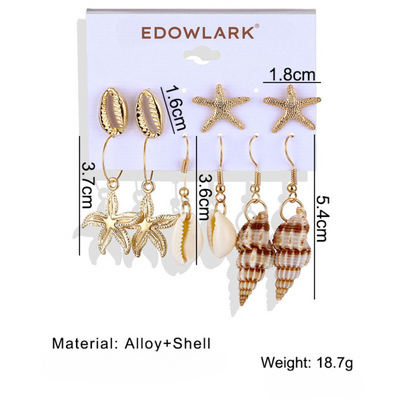 5pcs Starfish Shell Beach Earrings Set