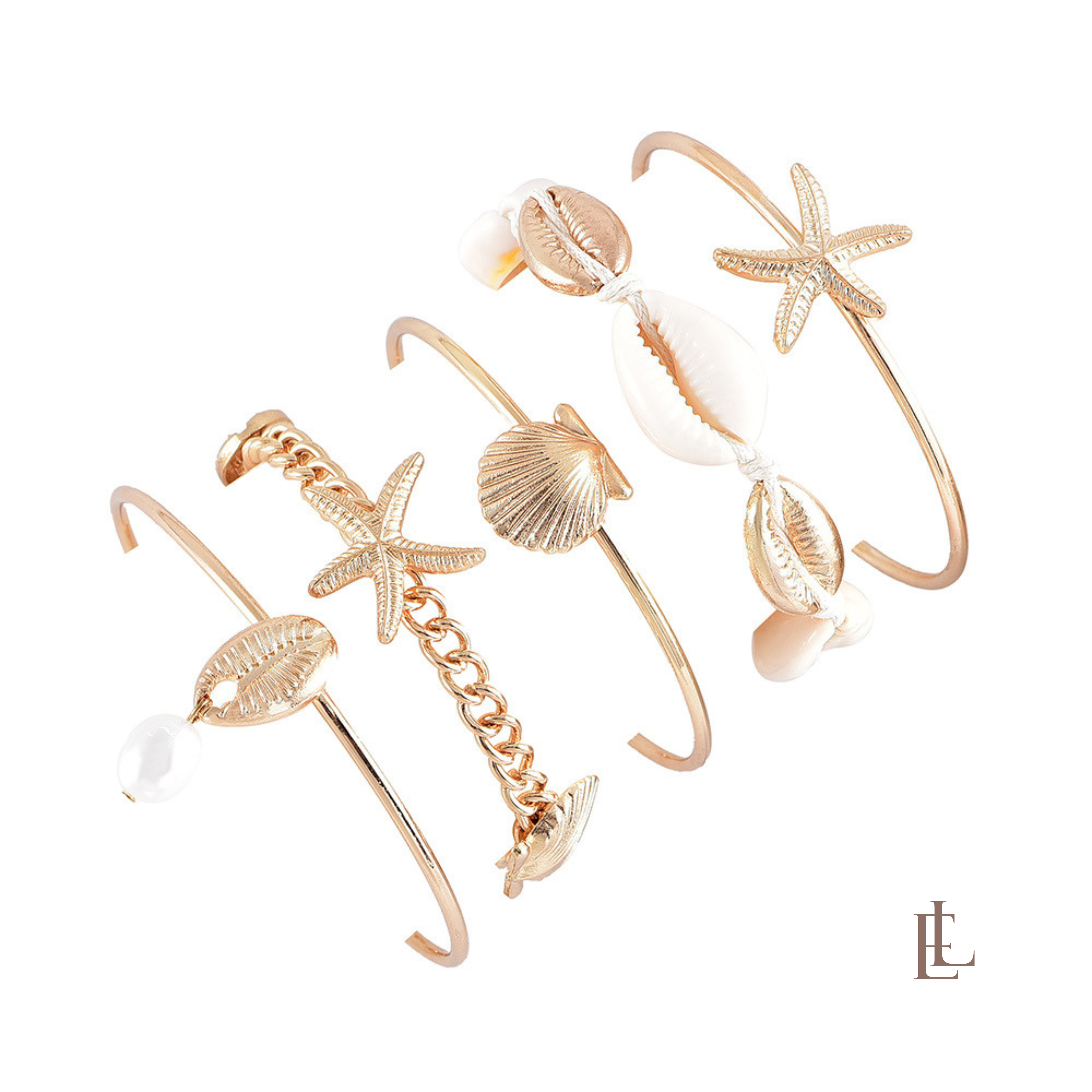 5pcs Summer Splash Gold Color Beach Bracelet Set-7