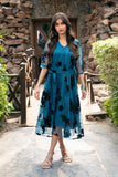 Applique Mesh Flare Dress - Sea Green