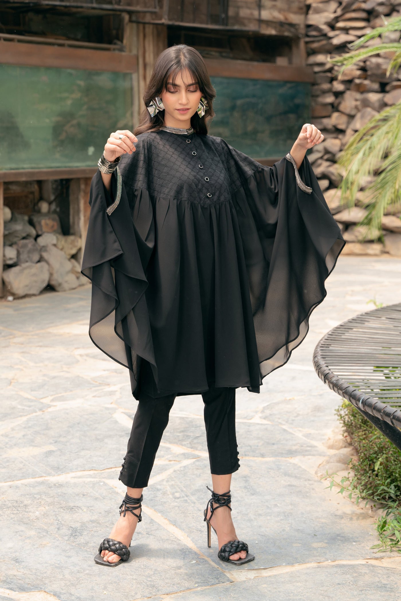 Cape With Designer Details - Black