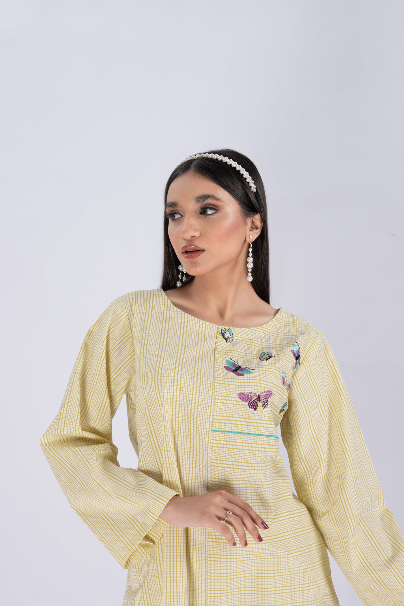 Plaided Embroidered Shirt - Lime Green