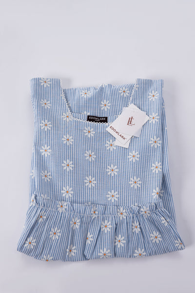 Daisy Striped Bohemian Dress - Powder Blue