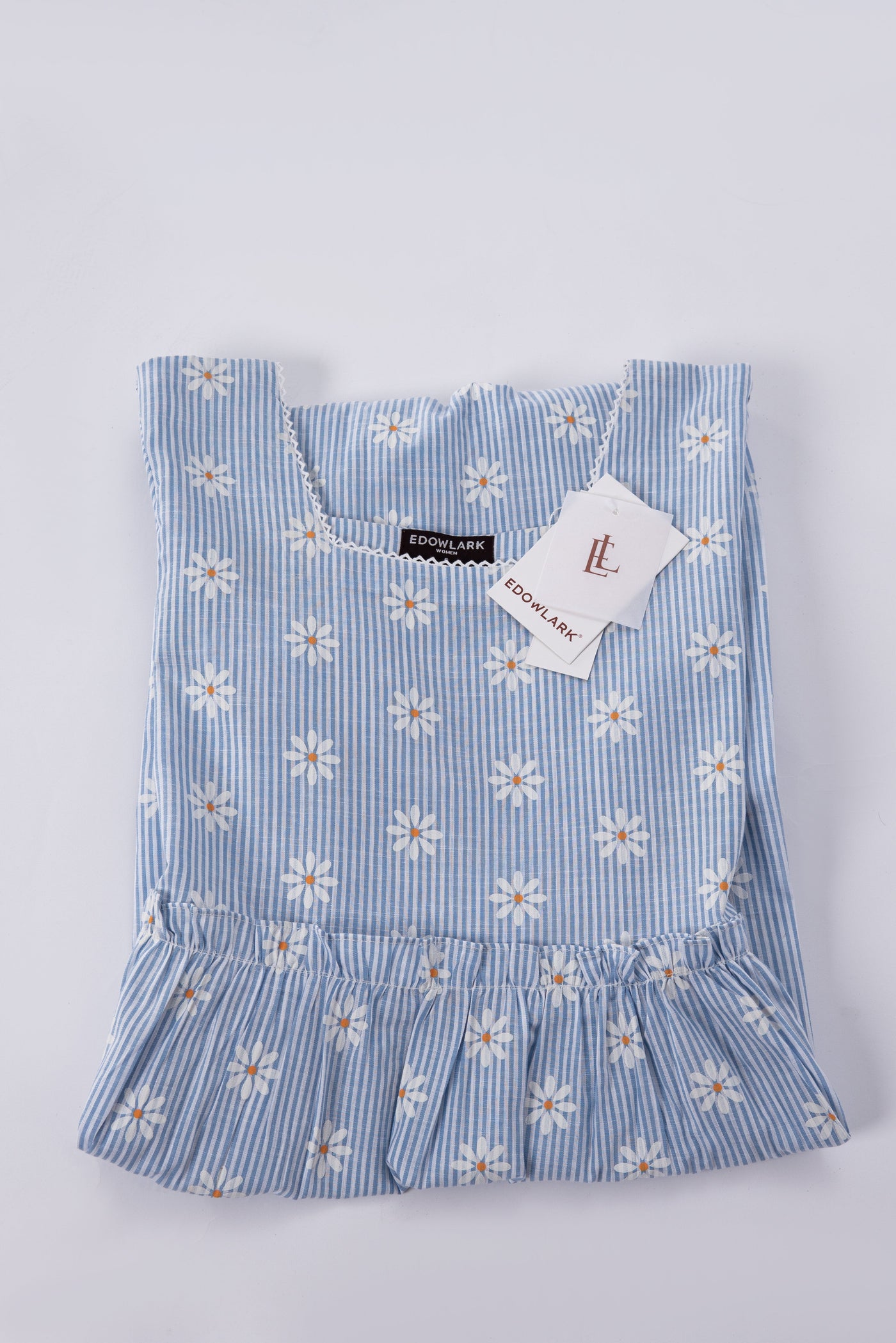 Daisy Striped Bohemian Dress - Powder Blue