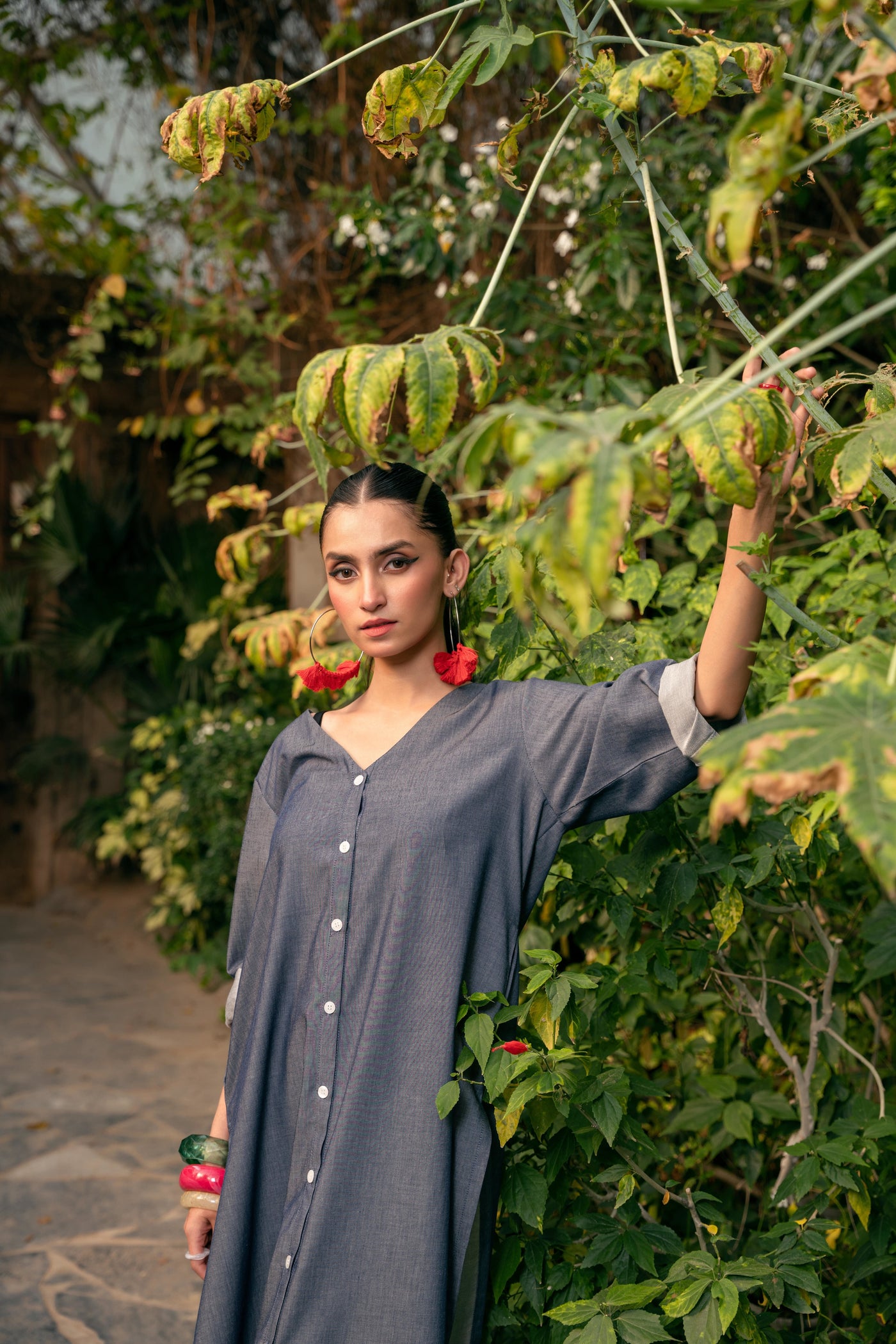 Embroidered Denim Shirt - Blue