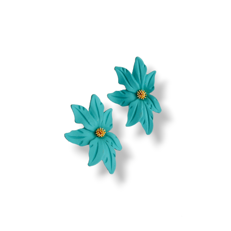 Teal Blue Flower Earrings