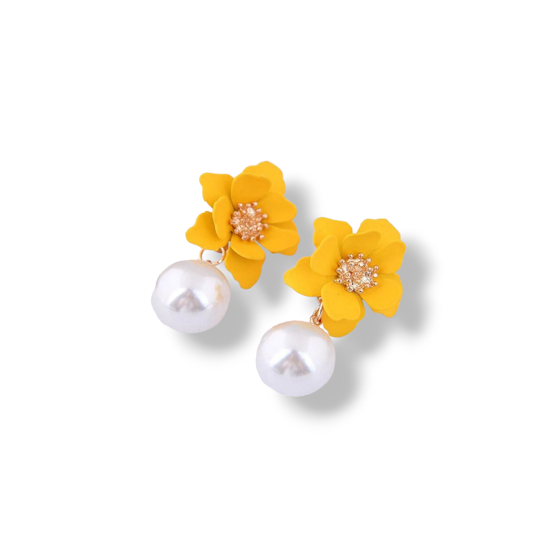 Yellow Flower Pearl Earrings