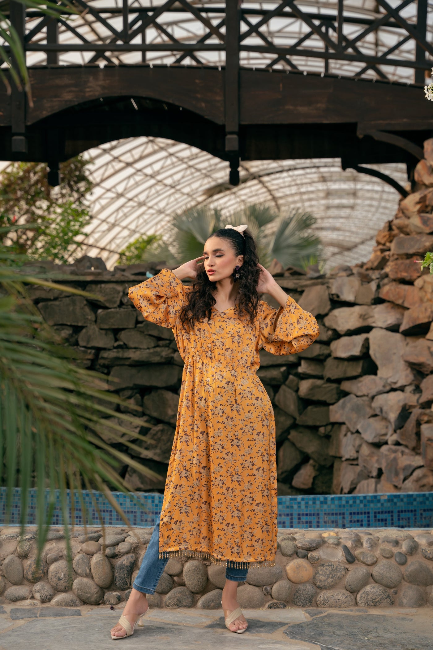 Silk Kaftan Dress - Mustard