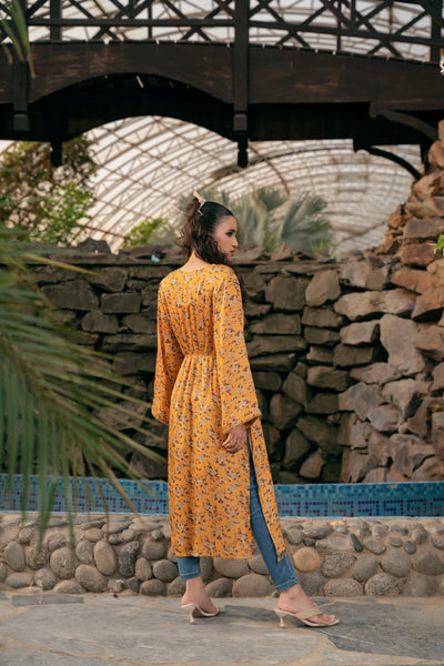 Silk Kaftan Dress - Mustard