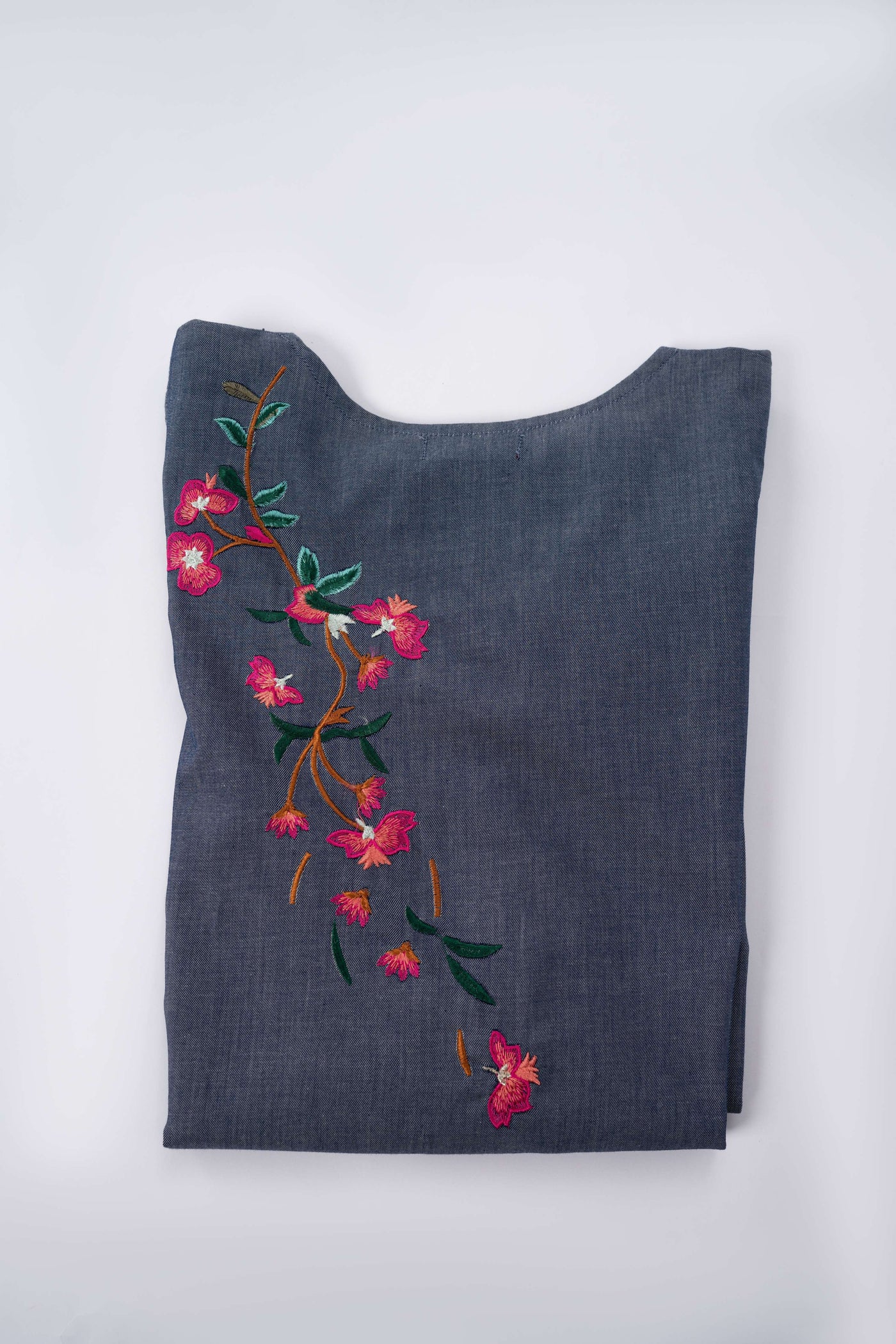 Embroidered Denim Shirt - Blue