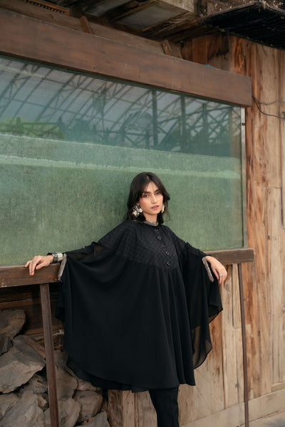 Cape With Designer Details - Black