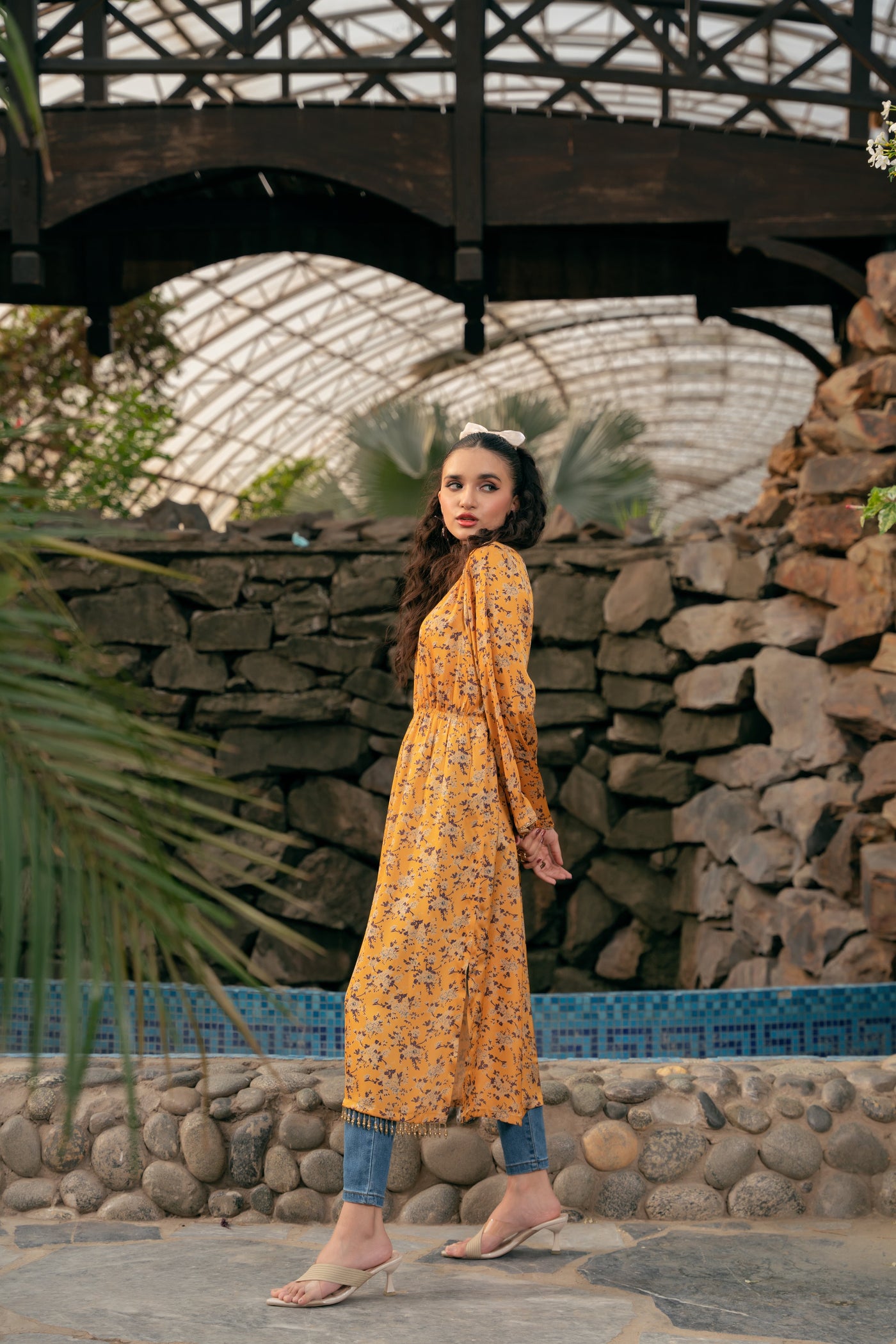 Silk Kaftan Dress - Mustard